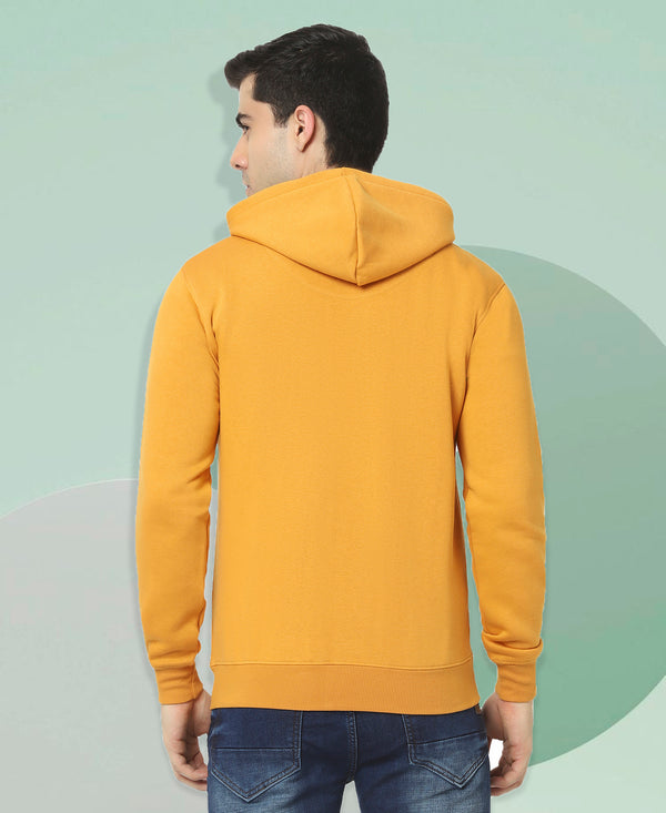 HiFlyers Mens Yellow Slim Fit Solid Cotton Fleece Sweatshirt With Hood