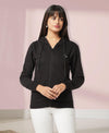 HiFlyers Women Black Cotton FleeceSolid Sweatshirt With Hood