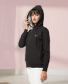 HiFlyers Women Black Cotton FleeceSolid Sweatshirt With Hood