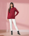 HiFlyers Women Maroon Cotton FleeceSolid Sweatshirt With Hood