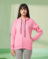 HiFlyers Women Pink Cotton FleeceSolid Sweatshirt With Hood