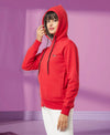 HiFlyers Women Red Cotton FleeceSolid Sweatshirt With Hood