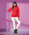 HiFlyers Women Red Cotton FleeceSolid Sweatshirt With Hood