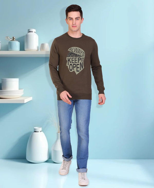 HiFlyers Full Sleeve Printed Men Sweatshirt-Olive