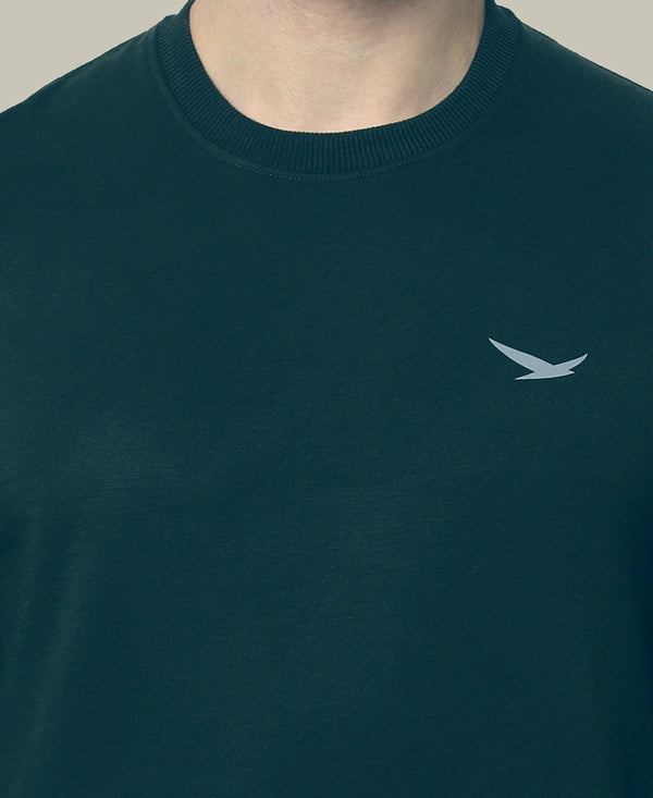 HiFlyers Men Slim Fit Solid Cotton Fleece Sweatshirt -Dark Green