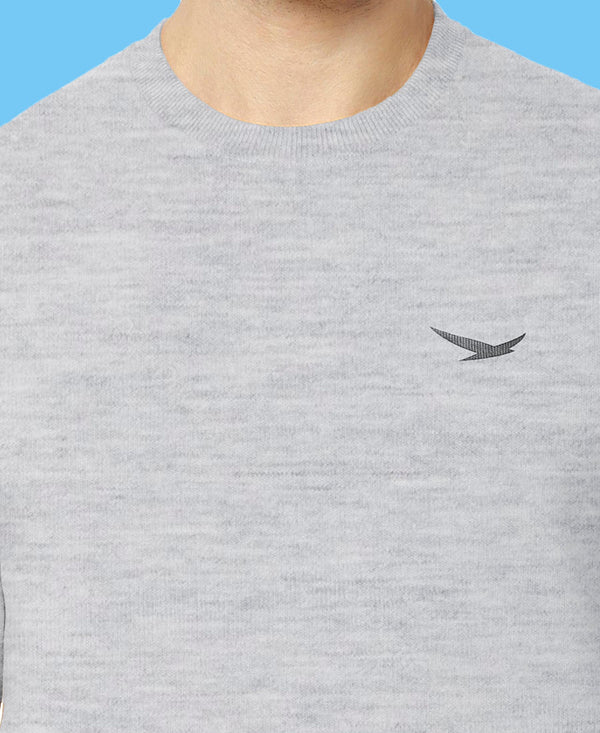 HiFlyers Men Slim Fit Solid Cotton Fleece Sweatshirt -Grey