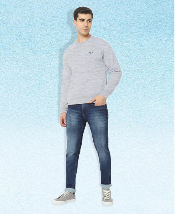 HiFlyers Men Slim Fit Solid Cotton Fleece Sweatshirt -Grey