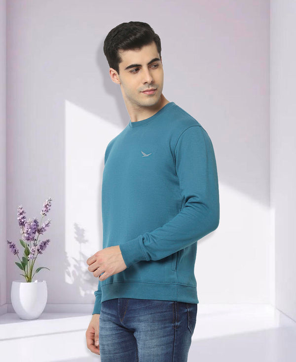 HiFlyers Mens Airforce Slim Fit Solid Cotton Fleece Sweatshirt