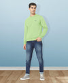 HiFlyers Men Slim Fit Solid Cotton Fleece Sweatshirt -Pista Green