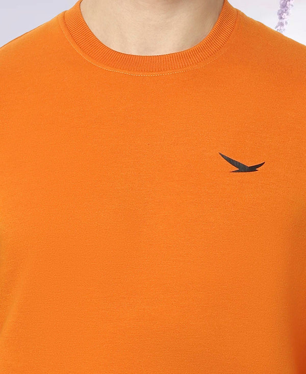 HiFlyers Mens Orange Slim Fit Solid Cotton Fleece Sweatshirt
