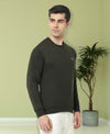 HiFlyers Mens Olive Slim Fit Solid Cotton Fleece Sweatshirt