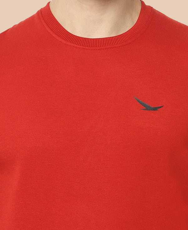 HiFlyers Mens Red Slim Fit Solid Cotton Fleece Sweatshirt