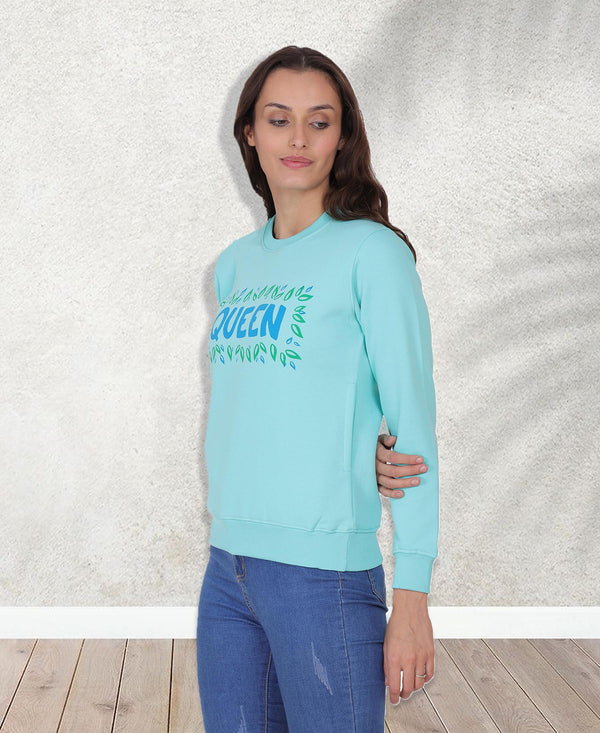 HiFlyers Women Green Regular Fit Printed Round Neck Sweatshirt
