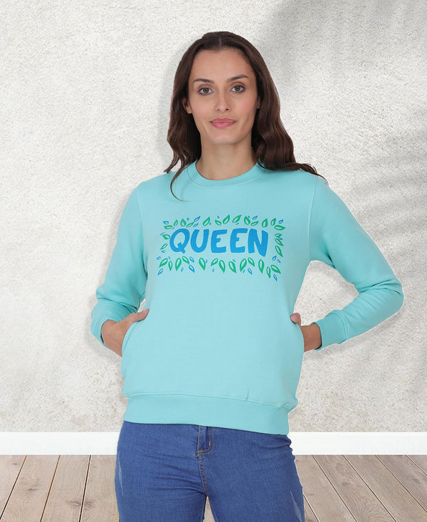 HiFlyers Women Green Regular Fit Printed Round Neck Sweatshirt