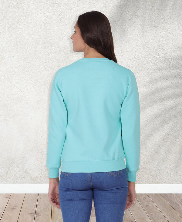 HiFlyers Women Green Regular Fit Printed Round Neck Sweatshirt