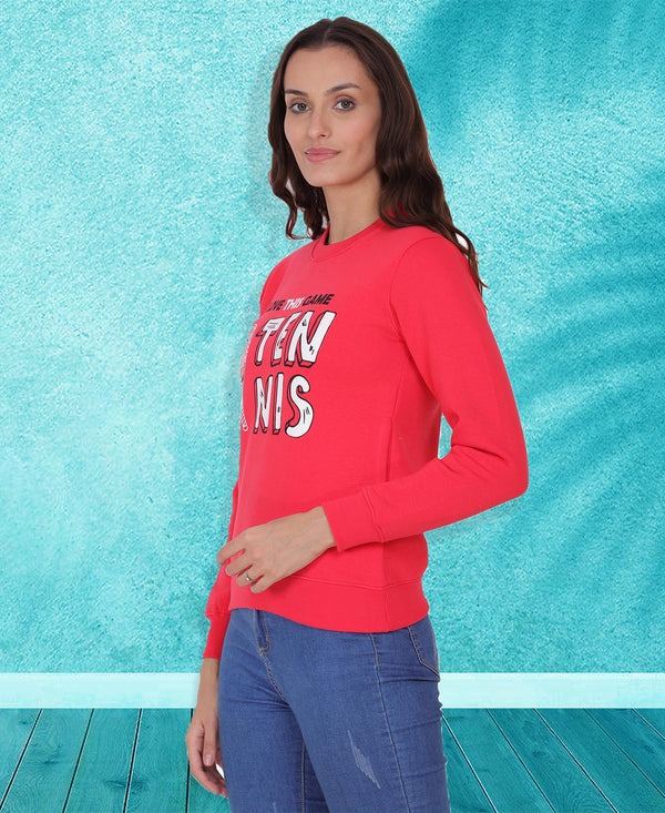 HiFlyers Women Red Regular Fit Printed Round Neck Sweatshirt