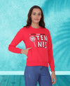 HiFlyers Women Red Regular Fit Printed Round Neck Sweatshirt