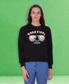 HiFlyers Women Black Regular Fit Printed Round Neck Sweatshirt