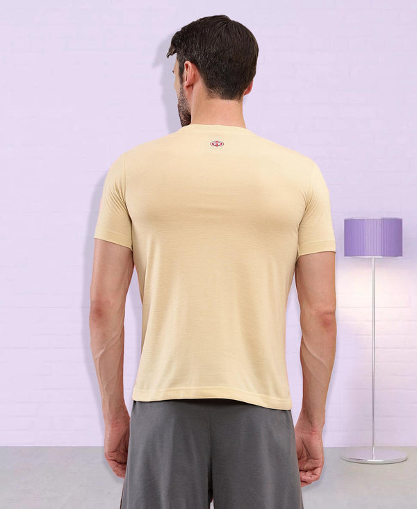 T.T Mens Regular FitPoly Jersey Round Neck Half Sleeve T-Shirt- Ivory