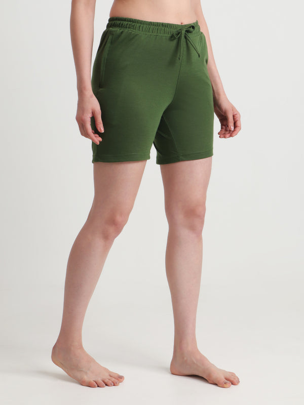 T.T. Women Regular Fit Poly Jersey Solid Short -Olive