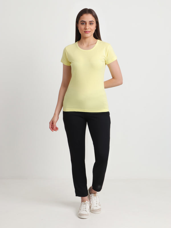 T.T. Women Regular Fit Poly Jersey Solid Trackpant -Black