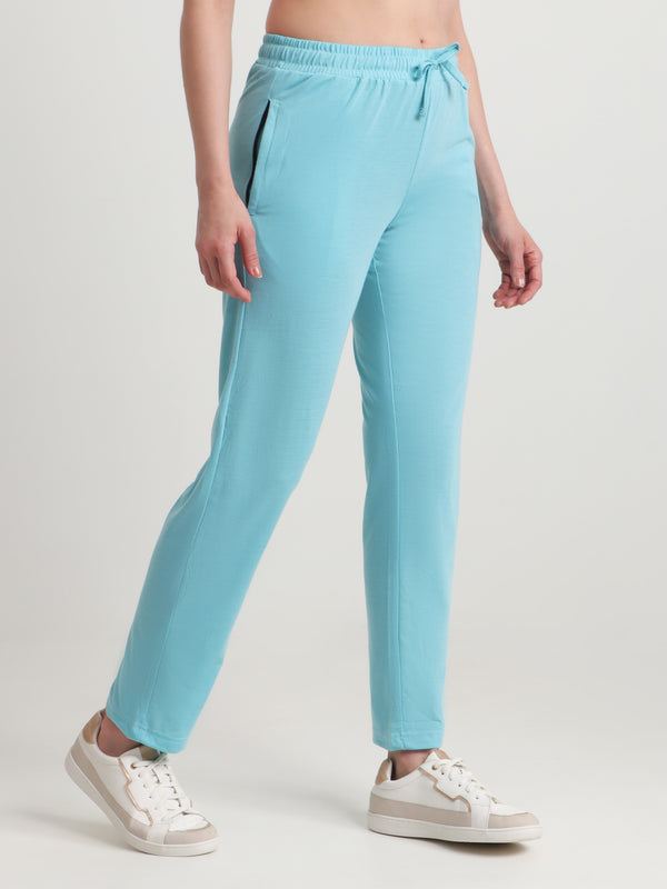 T.T. Women Regular Fit Poly Jersey Solid Trackpant -Turquoise