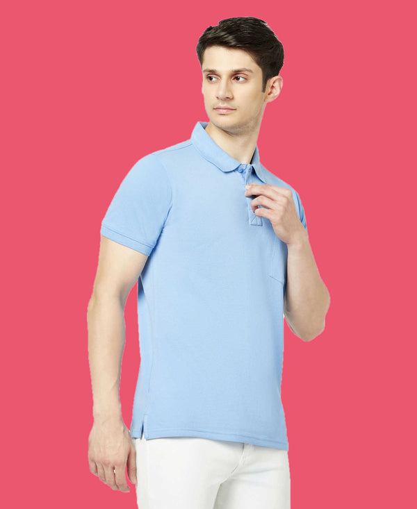 HiFlyers Men'S Solid Regular Fit Polo T-Shirt With Pocket -Light Sky Blue