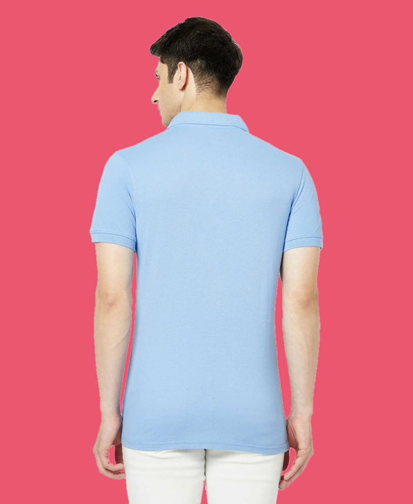 HiFlyers Men'S Solid Regular Fit Polo T-Shirt With Pocket -Light Sky Blue