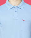 HiFlyers Men'S Solid Regular Fit Polo T-Shirt With Pocket -Light Sky Blue