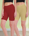 T.T. Pearl Women 100% Cotton Multipurpose Shorts Pack Of 2 Maroon & Skin