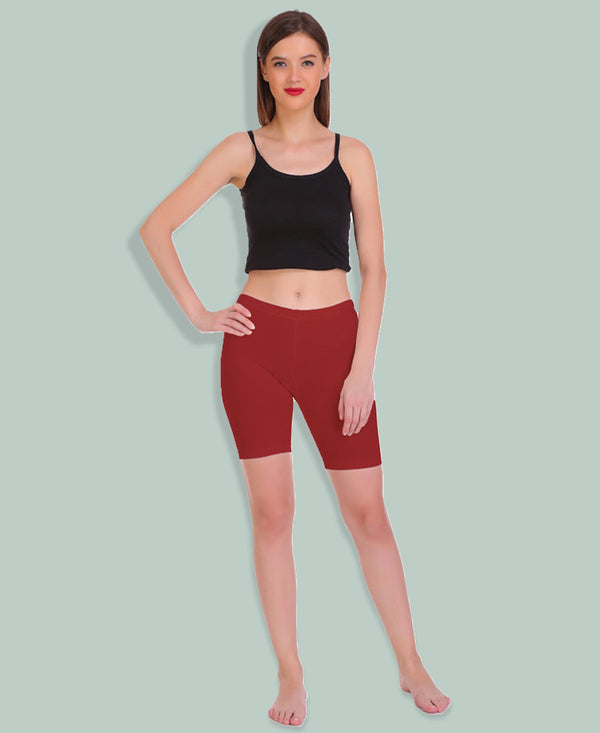T.T. Pearl Women 100% Cotton Multipurpose Shorts Pack Of 2 Maroon & Skin