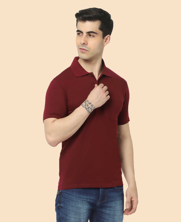 T.T. Men'S Solid Sinker Polo Tshirts With PocketMaroon