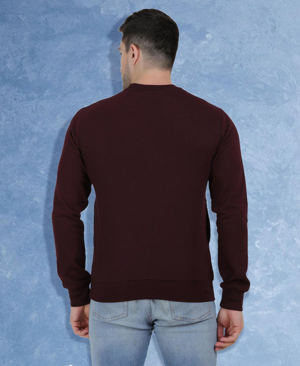 HiFlyers Mens Maroon Slim Fit Printed Round Neck Sweatshirt