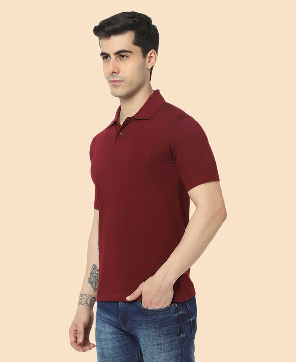 T.T. Men'S Solid Sinker Polo Tshirts With PocketMaroon