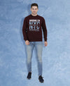 HiFlyers Mens Maroon Slim Fit Printed Round Neck Sweatshirt