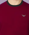 HiFlyers Men Slim Fit Cotrast Rib Cotton Fleece Round Neck Sweatshirt -Maroon