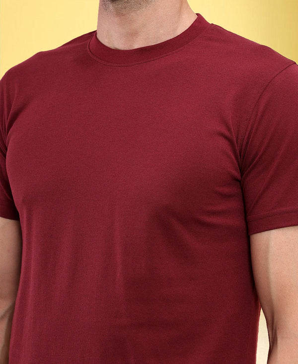 T.T. Men Eco Friendly (Cotton Rich) Recycled Fabric Solid Round Neck Regular Fit Maroon