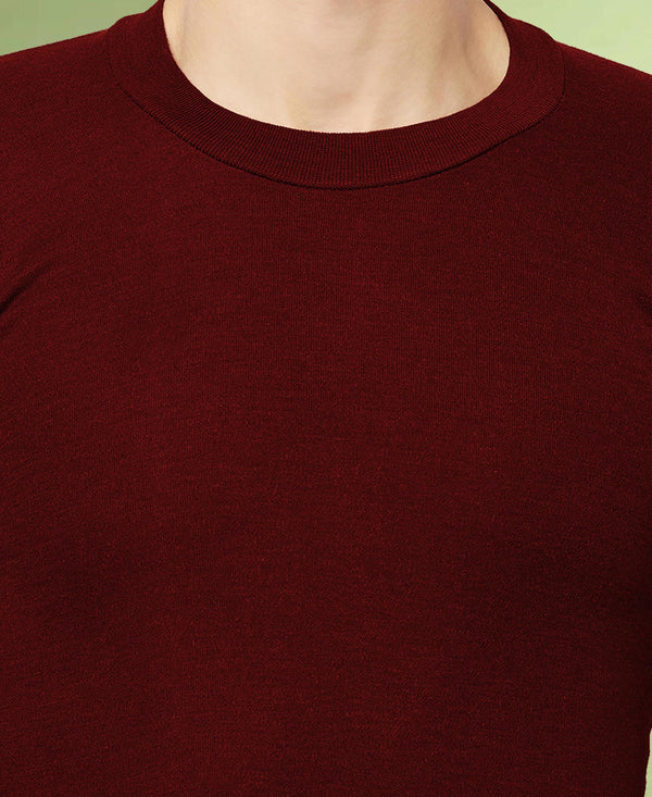 T.T. Men Regular Fit Hotpot Dyed Cotton Fleece Heavy Winter Thermal Set (Top & Bottom) -Maroon