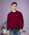 HiFlyers Men Slim Fit Cotrast Rib Cotton Fleece Round Neck Sweatshirt -Maroon