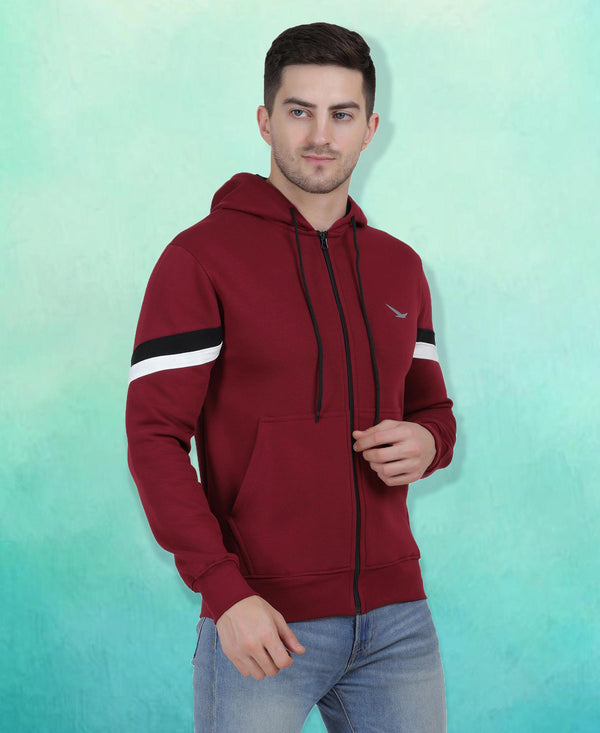 HiFlyers Mens Maroon Regular Fit Printed Sweatshirt With Hood And Zipper