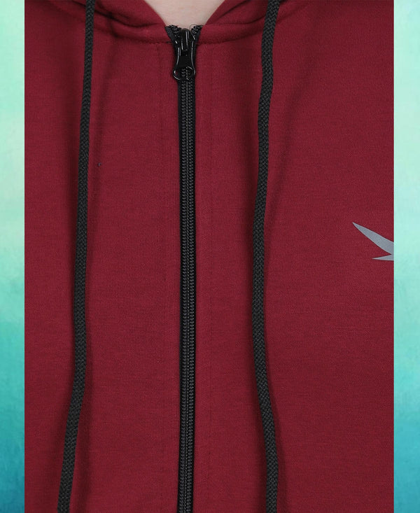 HiFlyers Mens Maroon Regular Fit Printed Sweatshirt With Hood And Zipper