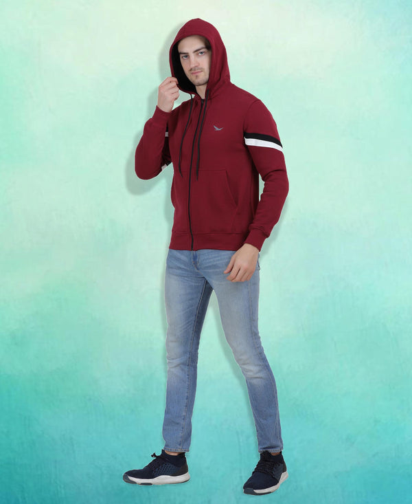 HiFlyers Mens Maroon Regular Fit Printed Sweatshirt With Hood And Zipper