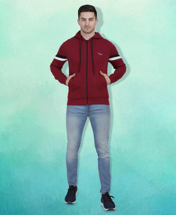 HiFlyers Mens Maroon Regular Fit Printed Sweatshirt With Hood And Zipper