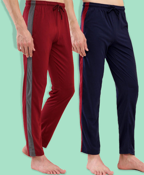 T.T. Men Regular Fit Poly Jersey Cut And Sew Trackpant Pack Of 2-Maroon-Navy
