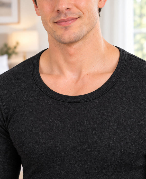 T.T. Men Regular Fit Cotton Rich With Elastomeric Finish Thermal Top Pack Of 1-Black