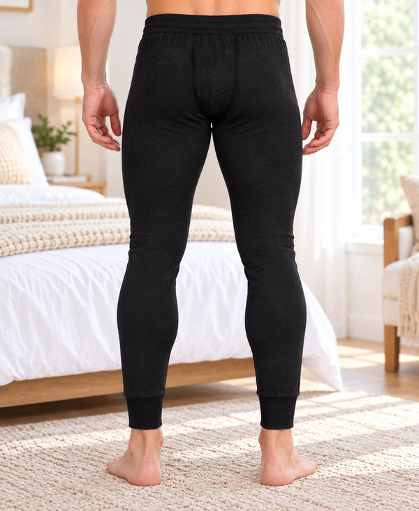 T.T. Men Regular Fit Cotton Rich With Elastomeric Finish Thermal Trouser Pack Of 2-Black
