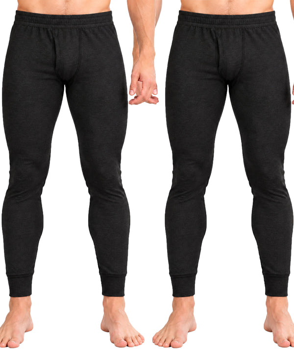 T.T. Men Regular Fit Cotton Rich With Elastomeric Finish Thermal Trouser Pack Of 2-Black