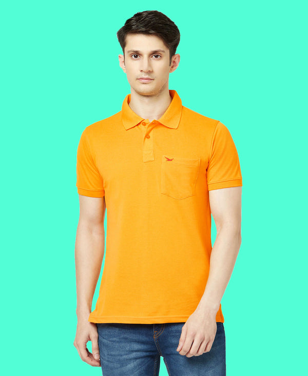 HiFlyers Men'S Solid Regular Fit Polo T-Shirt With Pocket -Mustard