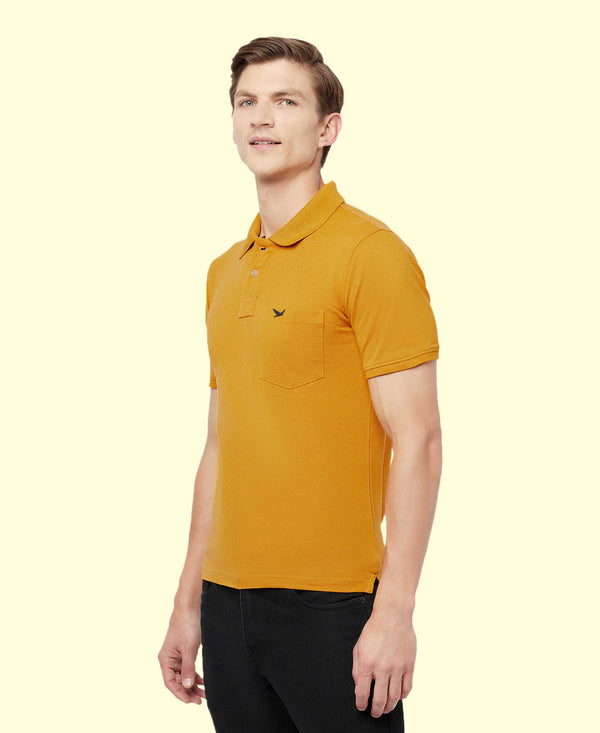HiFlyers Men'S Solid Tshirts With Pocket Mustard