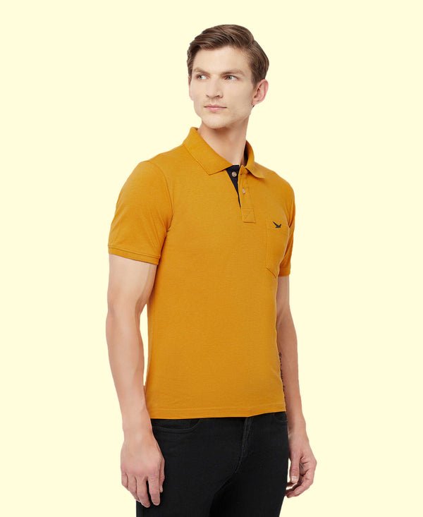 HiFlyers Men'S Solid Tshirts With Pocket Mustard